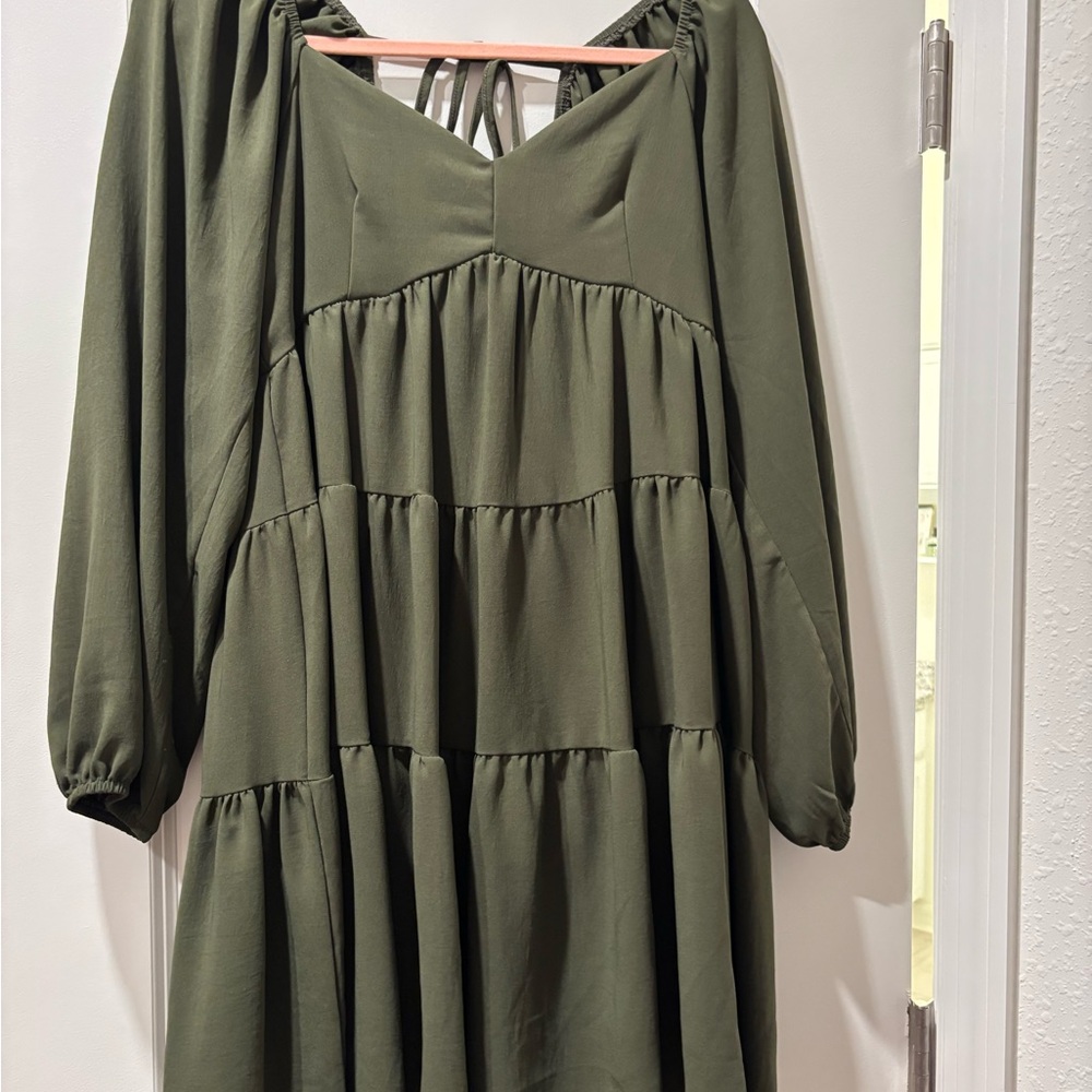 Elegant Olive Green Tiered Dress